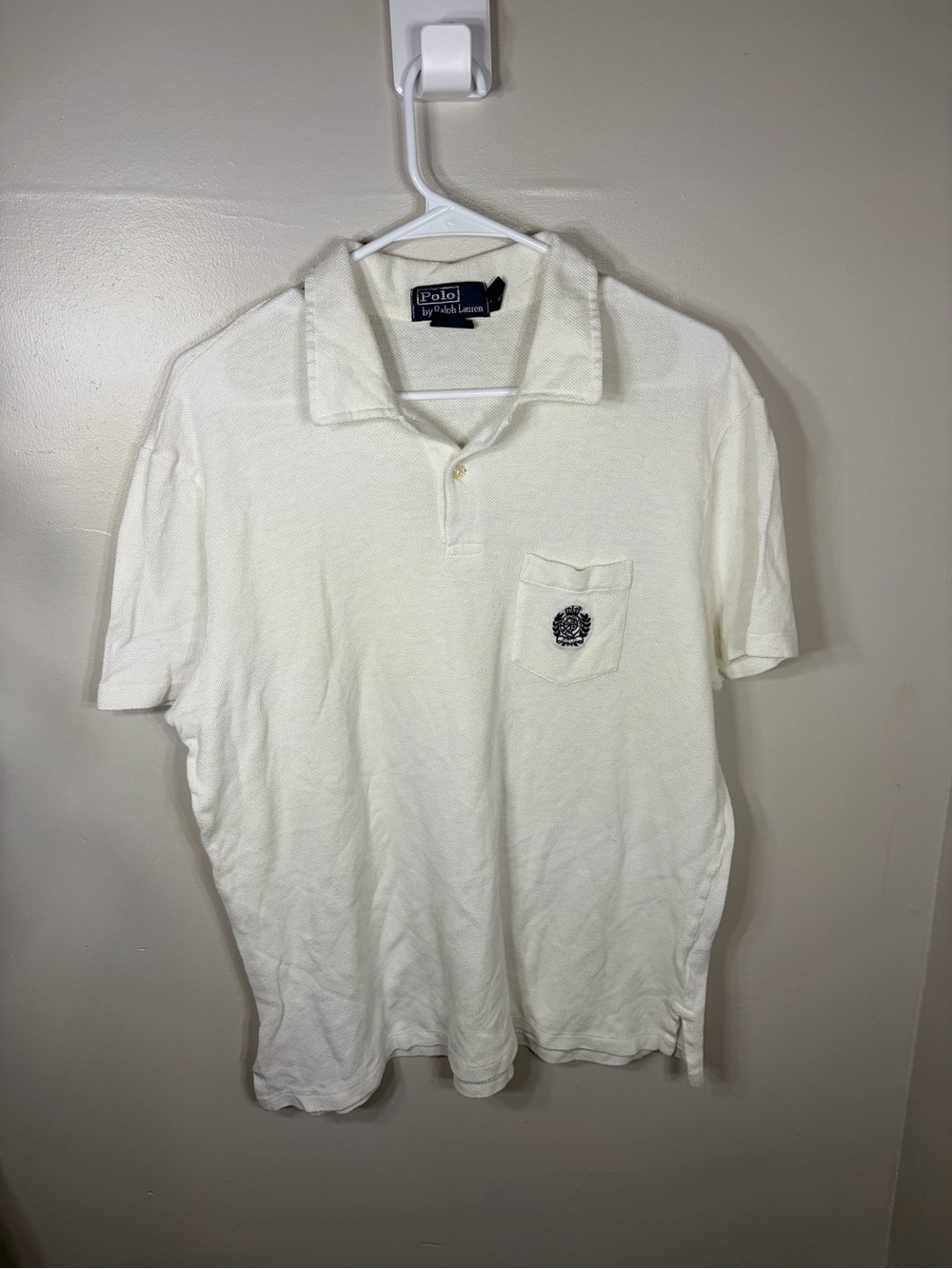 Polo Ralph Lauren Linen Blend Pocket Polo Shirt White Crest Custom Fit L